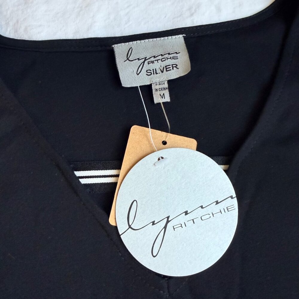 NWT Lynn Ritchie Silver Womens Black 3/4 Sleeve Tunic Dress - Size M Rayon Nylon - Picture 5 of 11